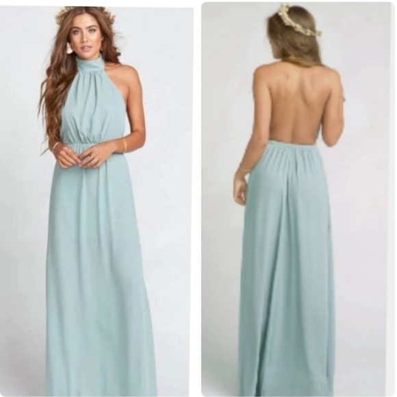 SHOW ME YOUR MUMU Collette Collar Halter Dress Silver Sage Crisp Size XXL. NWOT - Picture 1 of 9